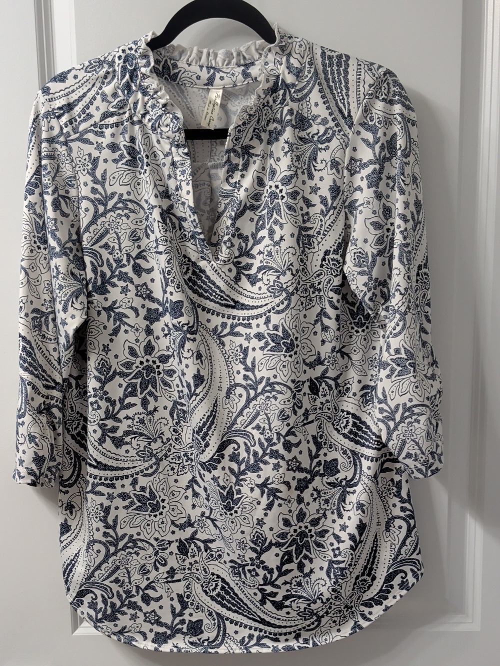 White & Navy Paisley Tunic Blouse